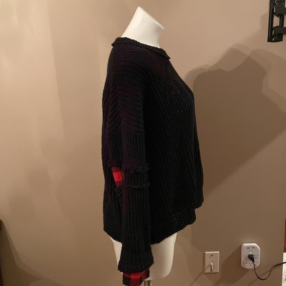 Vintage Havana Black and Red Scoop Neck Plaid Patchwork Pullover Sweater - Picture 4 of 6